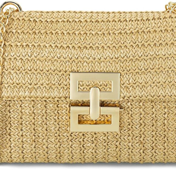 Straw Clutch Purse for Women, Woven Beach Bag Summer Corssbody Purse Small Ratta - Picture 1 of 7